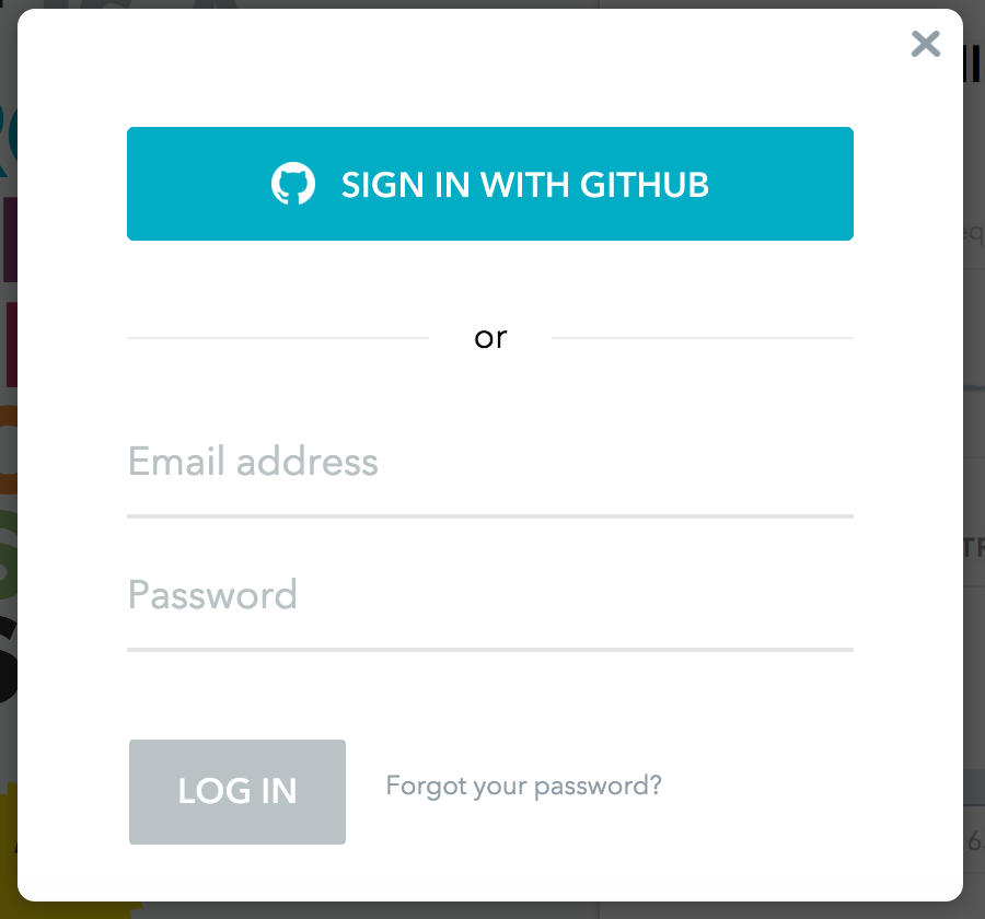 Screenshot of sign in modal