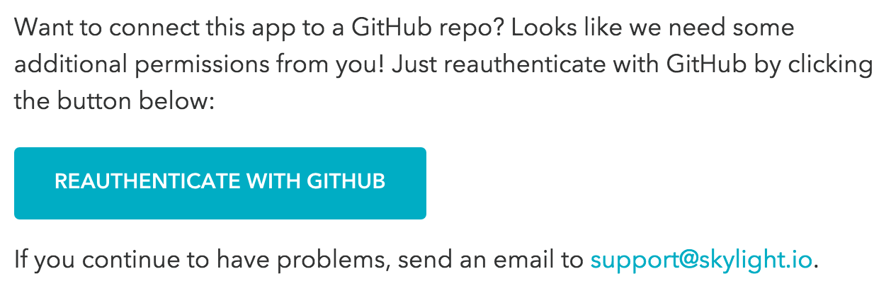 Reauthenticate with GitHub button in Skylight