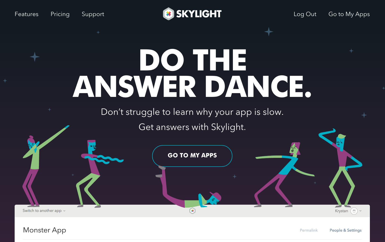A screenshot of the new Skylight marketing page