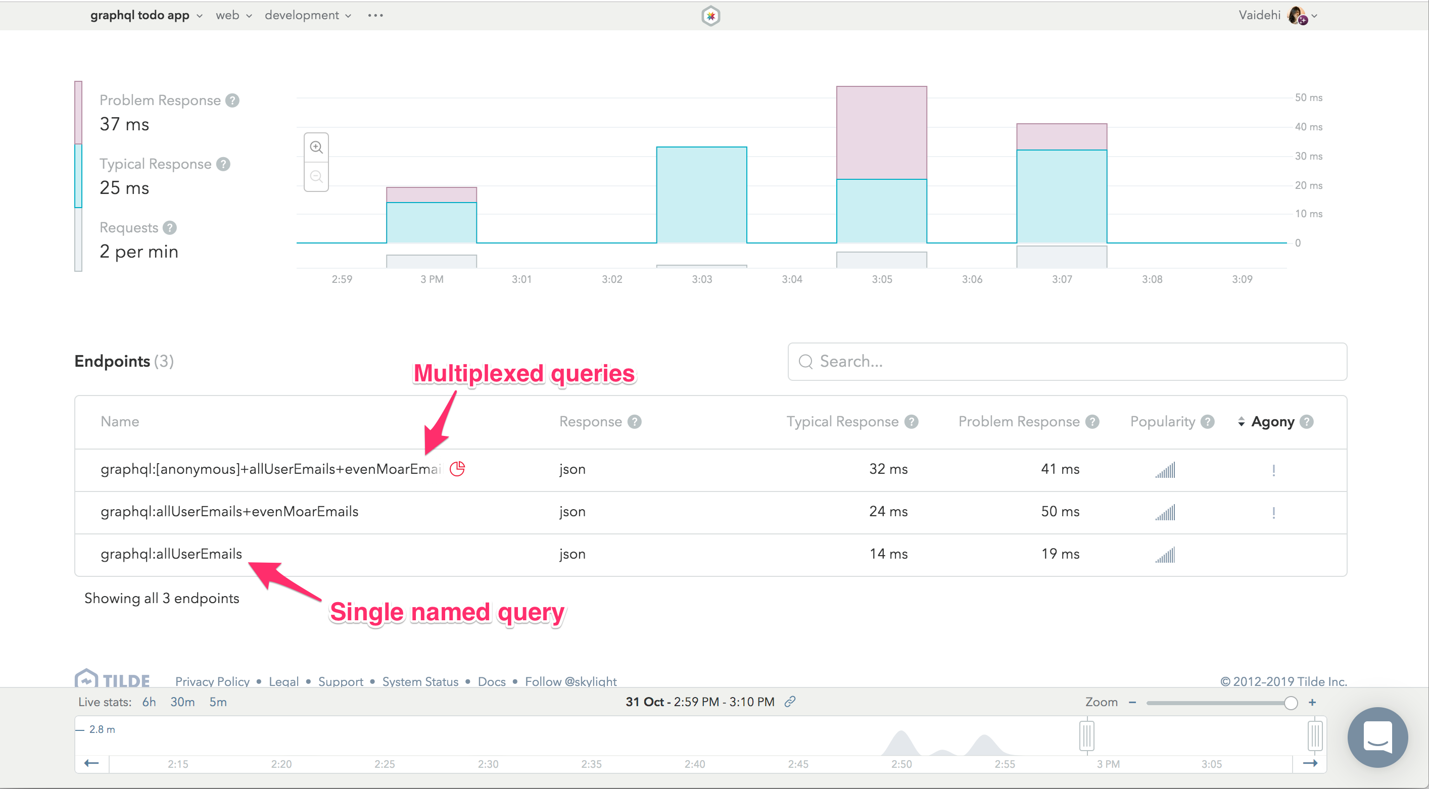 Named and multiplexed queries in the Skylight UI.